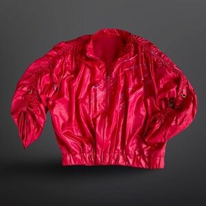 1980s Italian Antonio Ruspoli splatter paint ruched sleeve bomber jacket L/XL